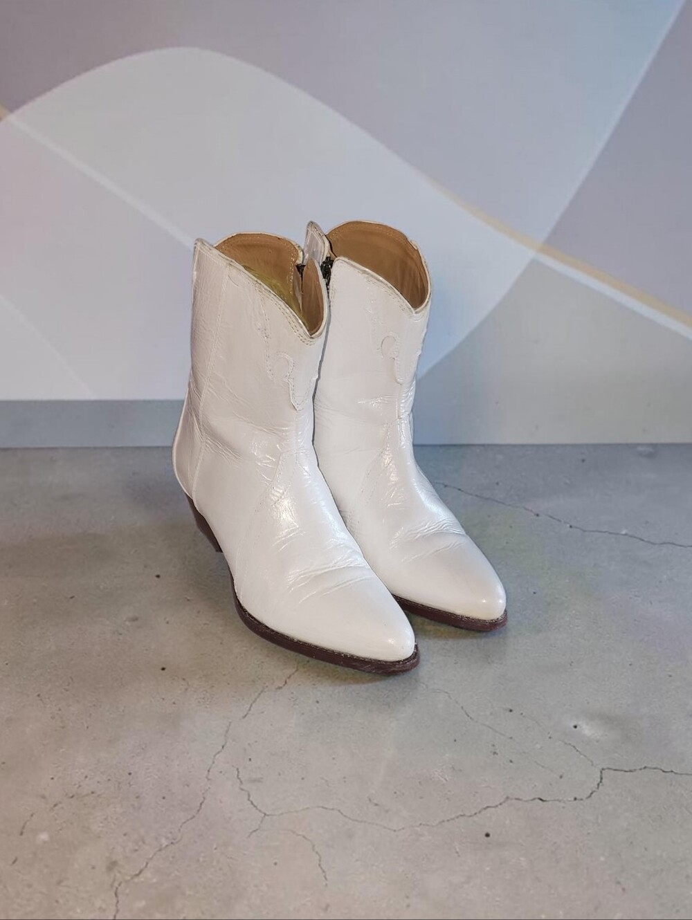 Women Vintage Leather White Cowboy Boots By Free People Size EU37 US 6.5/7